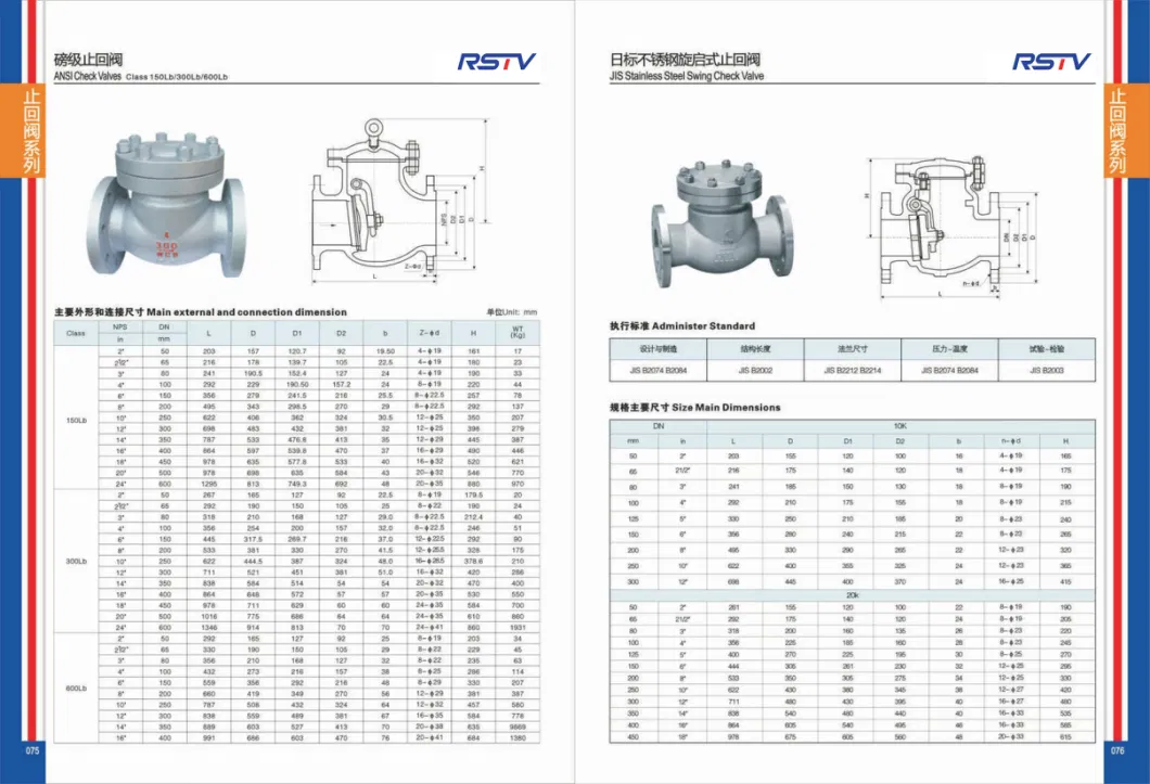 API/JIS/DIN Swing Check Valve Factory Derect Sell 150/300/600/900lb Wcb/CF8/CF8m